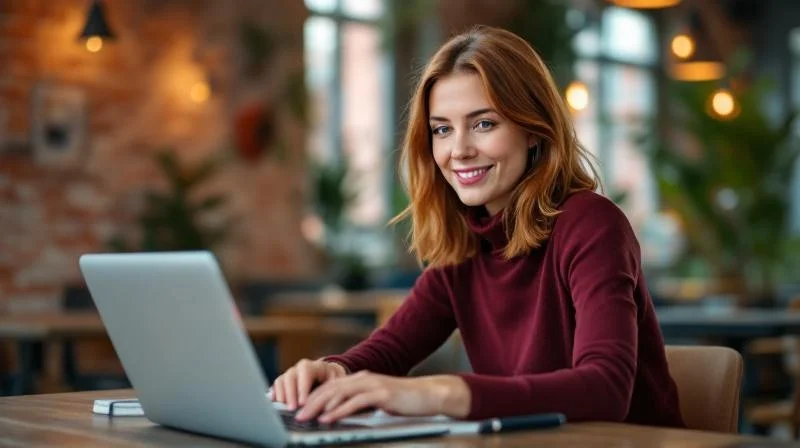 Frau sitzt konzentriert mit Laptop in einem modernen Coworking-Space in Gera